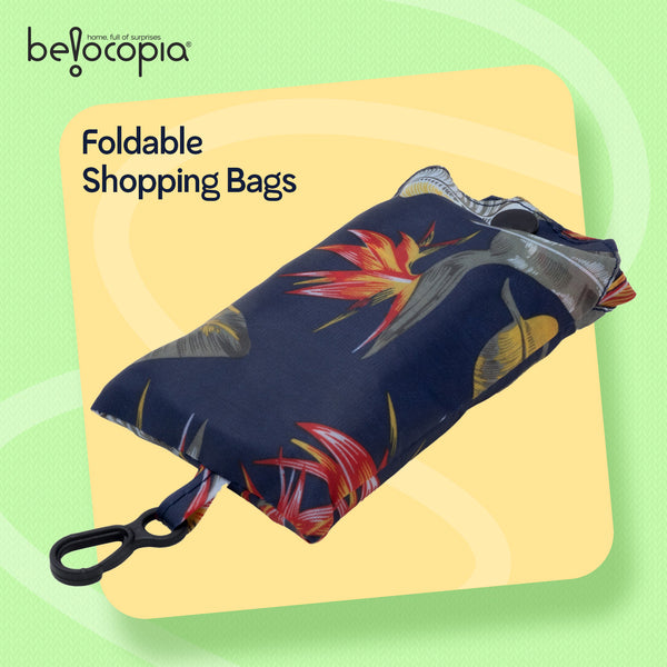 Belocopia Foldable  Shopping Bag for Women |Tropical Design | Reusable Lightweight Grocery Tote Bag | Portable & Washable Travel Carry Bag | Eco-Friendly | Multipurpose Shoulder Handbag for Daily Shopping & Beach