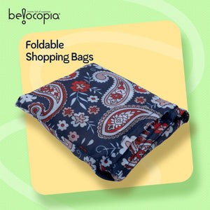 Belocopia Foldable Shopping Bag for Women | small Floral Paisley design | Reusable Lightweight Grocery Tote Bag | Portable, Washable Travel Carry Bag | Eco-Friendly | Multipurpose Shoulder Handbag for Daily Shopping & Travel