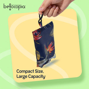 Belocopia Foldable  Shopping Bag for Women |Tropical Design | Reusable Lightweight Grocery Tote Bag | Portable & Washable Travel Carry Bag | Eco-Friendly | Multipurpose Shoulder Handbag for Daily Shopping & Beach