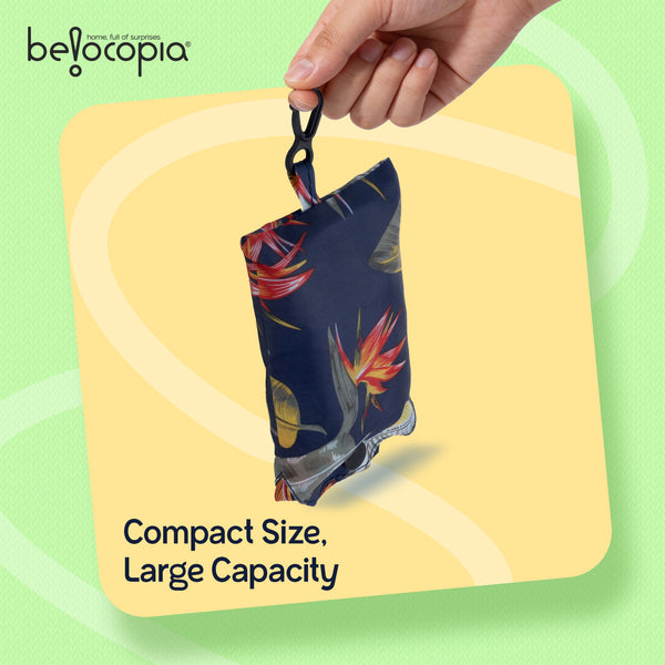 Belocopia Foldable  Shopping Bag for Women |Tropical Design | Reusable Lightweight Grocery Tote Bag | Portable & Washable Travel Carry Bag | Eco-Friendly | Multipurpose Shoulder Handbag for Daily Shopping & Beach