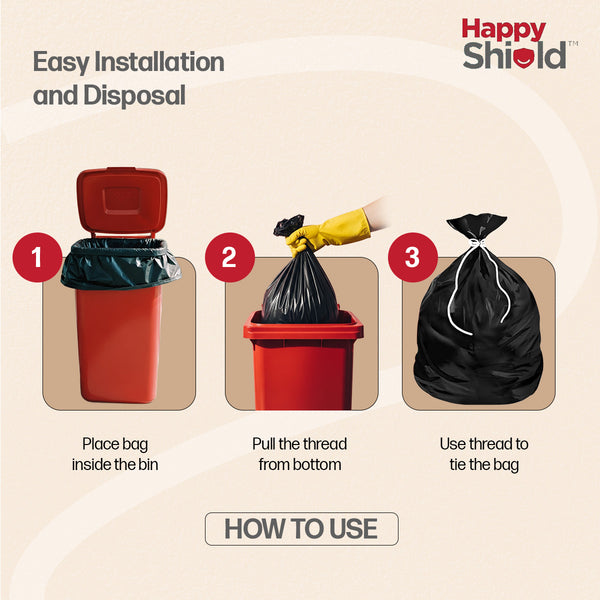 Happy Shield Garbage Bags – Small | Set of 90 (3 packs x 30)