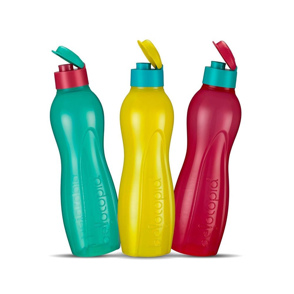 Hiero Water Bottle – 1 Litre | Flip Cap | Set of 3