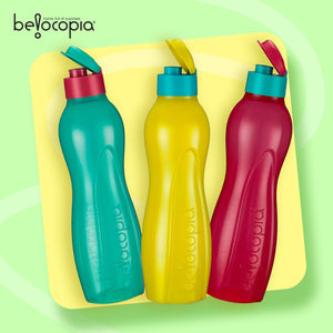 Hiero Water Bottle – 1 Litre | Flip Cap | Set of 3