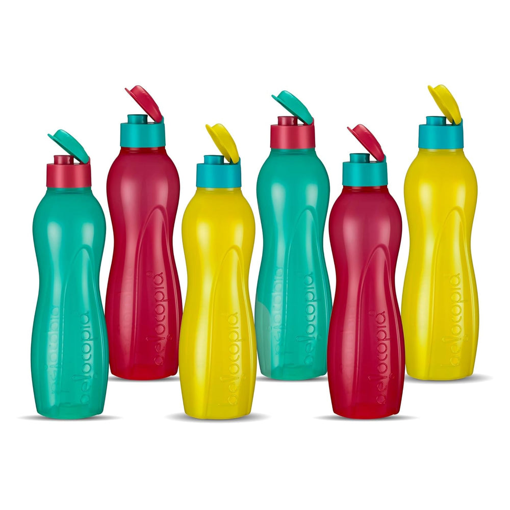 Hiero Water Bottle – 1 Litre | Flip Cap | Set of 6