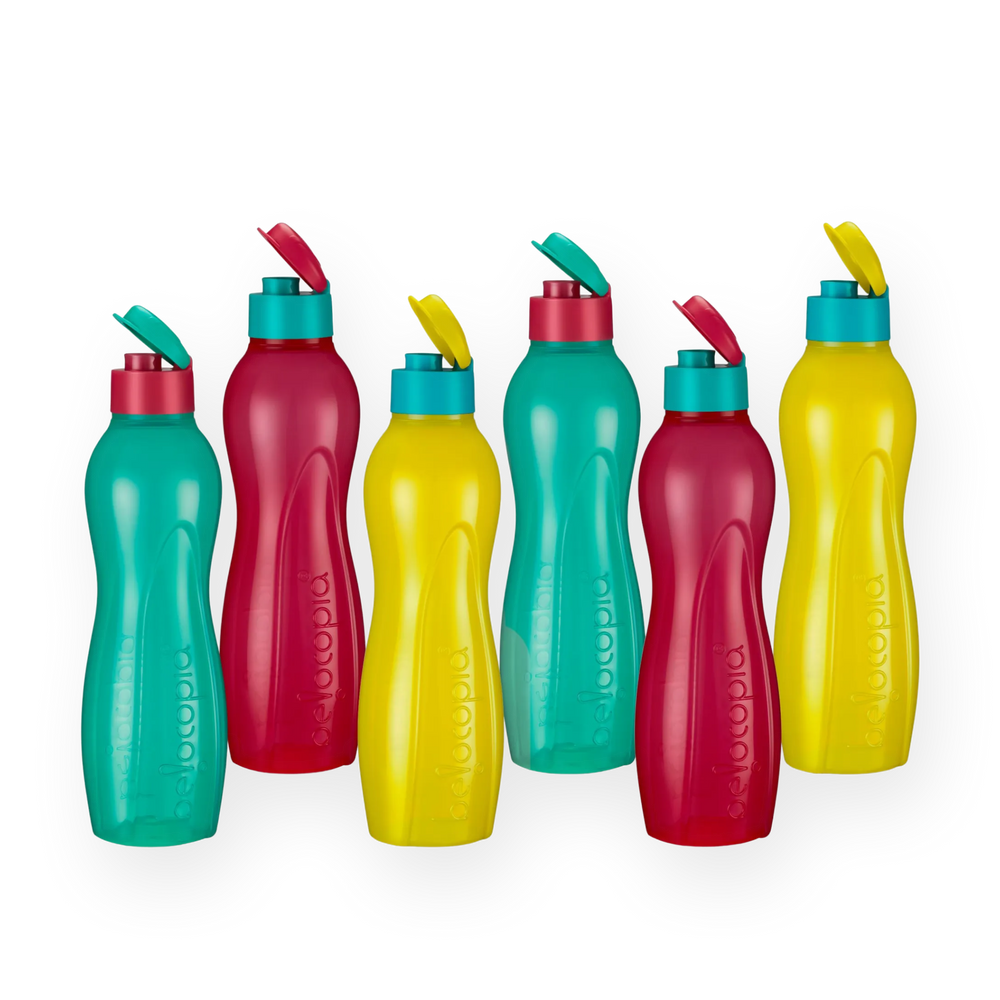 Hiero Water Bottle – 1 Litre | Flip Cap | Set of 6