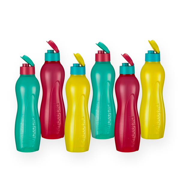 Hiero Water Bottle – 1 Litre | Flip Cap | Set of 6