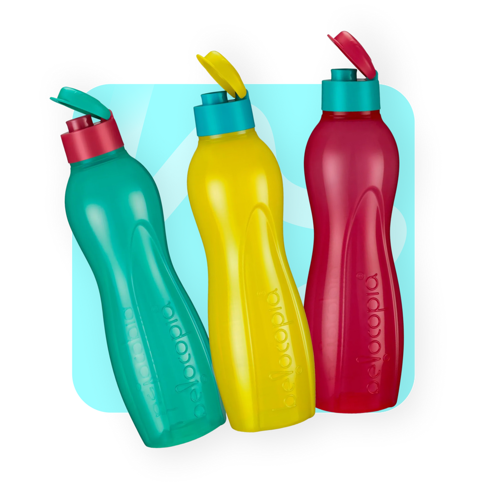 Hiero Water Bottle – 1 Litre | Flip Cap | Set of 3