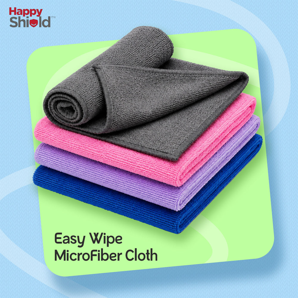 Happy Shield EasyWipe Microfiber Cleaning Cloth | 40 x 40 cm | 300 GSM | Multicolor | Pack of 4