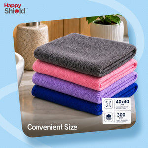 Happy Shield EasyWipe Microfiber Cleaning Cloth | 40 x 40 cm | 300 GSM | Multicolor | Pack of 4