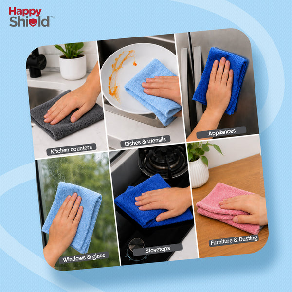 EASYWIPE Microfiber Cleaning Cloth | 40 x 40 cm | 300 GSM Multipurpose Lint-Free Cleaning Towels for Kitchen, Car, Glass & Home Cleaning | Multicolor | Pack of 4