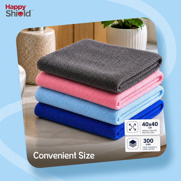 EASYWIPE Microfiber Cleaning Cloth | 40 x 40 cm | 300 GSM Multipurpose Lint-Free Cleaning Towels for Kitchen, Car, Glass & Home Cleaning | Multicolor | Pack of 4