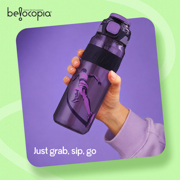 Pulze Sports Sipper Water Bottle 750ml | Purple | BPA-Free, Leakproof Flip Cap with Straw | Time Marker Hydration Bottle | Durable Gym Bottle for Workout, Running & Daily Use