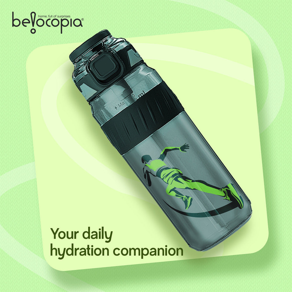 Pulze Sports Sipper Water Bottle 750ml | Green | BPA-Free, Leakproof Flip Cap with Straw | Time Marker Hydration Bottle | Durable Gym Bottle for Workout, Running & Daily Use