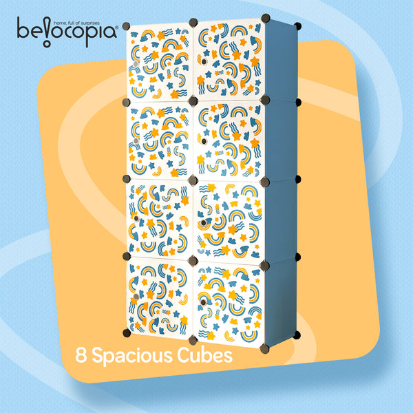 BELOCOPIA EZ STOR Plastic Wardrobe | 8 Cube | Teal | Large Modular Storage Cabinet with Doors | DIY Foldable Wardrobe Organizer for Clothes, Toys & Accessories | Space Saving Storage Solution