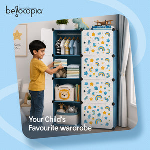 BELOCOPIA EZ STOR Plastic Wardrobe | 8 Cube | Teal | Large Modular Storage Cabinet with Doors | DIY Foldable Wardrobe Organizer for Clothes, Toys & Accessories | Space Saving Storage Solution
