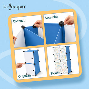BELOCOPIA EZ STOR Plastic Wardrobe | 8 Cube | Teal | Large Modular Storage Cabinet with Doors | DIY Foldable Wardrobe Organizer for Clothes, Toys & Accessories | Space Saving Storage Solution