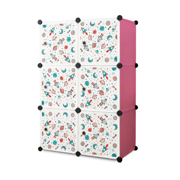 BELOCOPIA EZ STOR Plastic Wardrobe | 6 Cube | Pink | Modular Storage Cabinet with Doors | DIY Foldable Clothes Organizer for Bedroom, Kids Room & Home Storage | Dustproof Wardrobe Closet