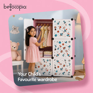 BELOCOPIA EZ STOR Plastic Wardrobe | 6 Cube | Pink | Modular Storage Cabinet with Doors | DIY Foldable Clothes Organizer for Bedroom, Kids Room & Home Storage | Dustproof Wardrobe Closet