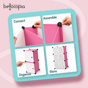BELOCOPIA EZ STOR Plastic Wardrobe | 6 Cube | Pink | Modular Storage Cabinet with Doors | DIY Foldable Clothes Organizer for Bedroom, Kids Room & Home Storage | Dustproof Wardrobe Closet
