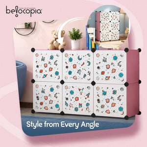 BELOCOPIA EZ STOR Plastic Wardrobe | 6 Cube | Pink | Modular Storage Cabinet with Doors | DIY Foldable Clothes Organizer for Bedroom, Kids Room & Home Storage | Dustproof Wardrobe Closet
