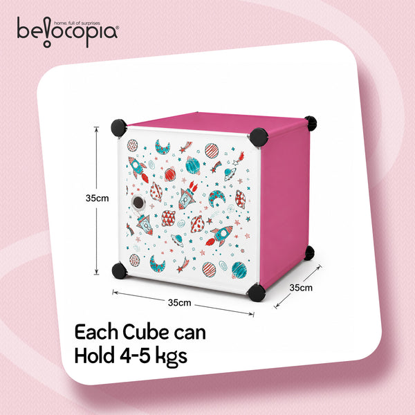 BELOCOPIA EZ STOR Plastic Wardrobe | 6 Cube | Pink | Modular Storage Cabinet with Doors | DIY Foldable Clothes Organizer for Bedroom, Kids Room & Home Storage | Dustproof Wardrobe Closet