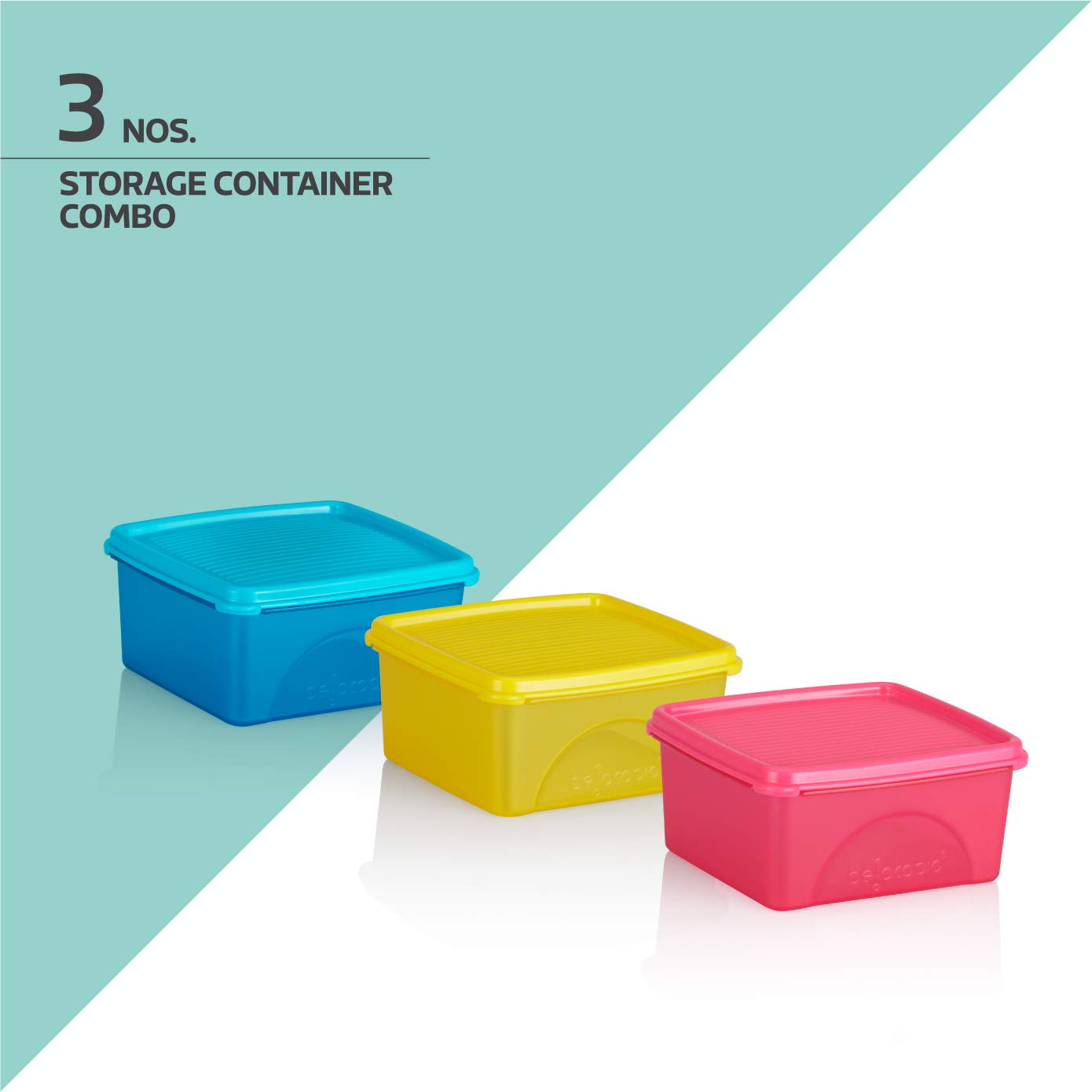 Belocopia-3-Piece-Square-Easy-Pick-Container-Set-(1.95-L),-Multi-Colour