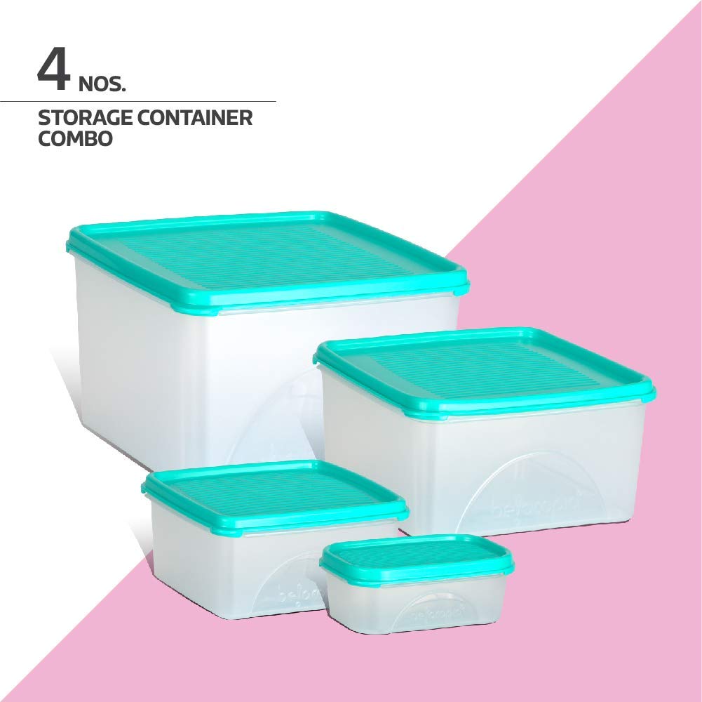 Belocopia-4-Piece-Square-Kitchen-Storage-Container-Set-(5.35-L),-Aqua-Green