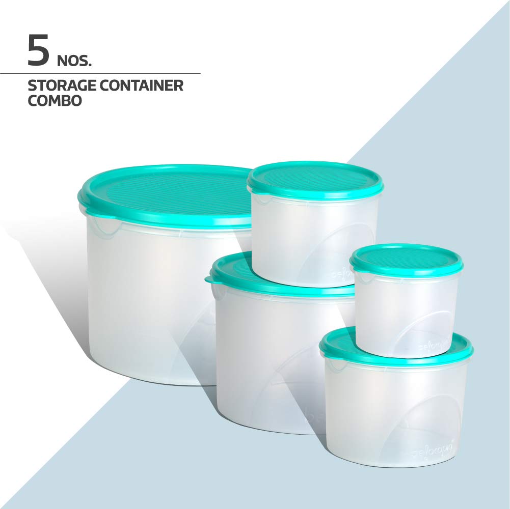 Belocopia-5-Piece-Round-Kitchen-Storage-Container-Set-(10.55-L),-Aqua-Green