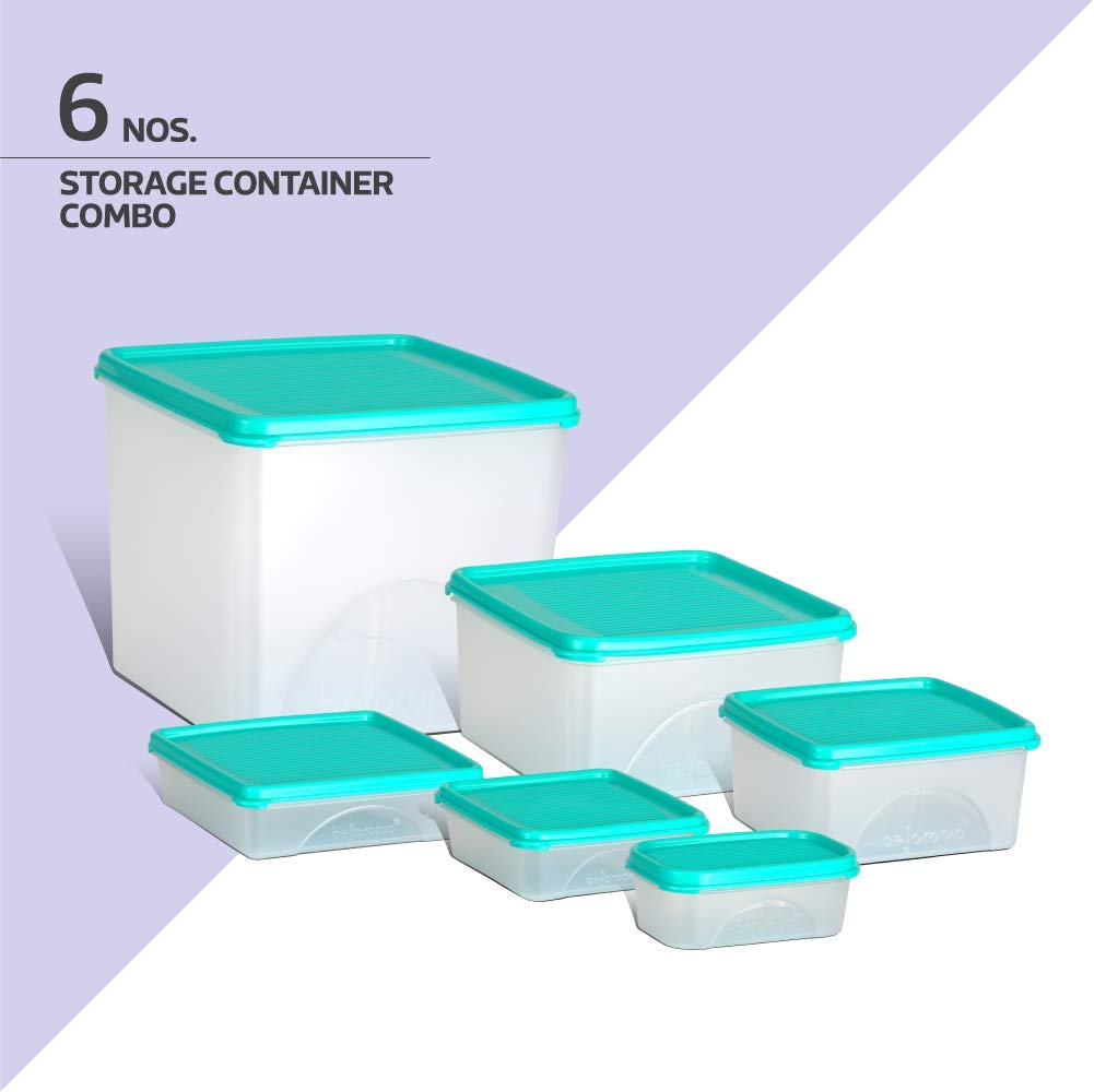 Belocopia-6-Piece-Square-Kitchen-Storage-Container-Set-(7.2-L),-Aqua-Green