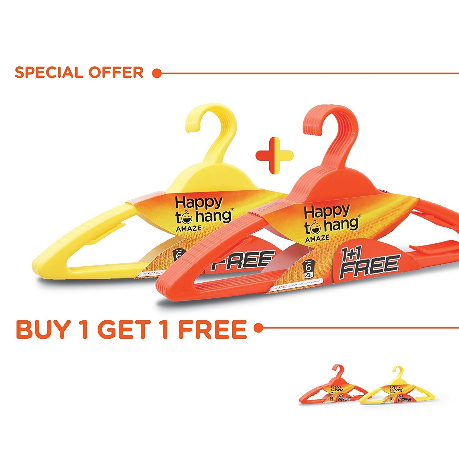 Happy-To-Hang-Amaze-6+6-Piece-Polypropylene-Hangers,-Yellow-and-Orange-(Buy-1-Get-1-Free)