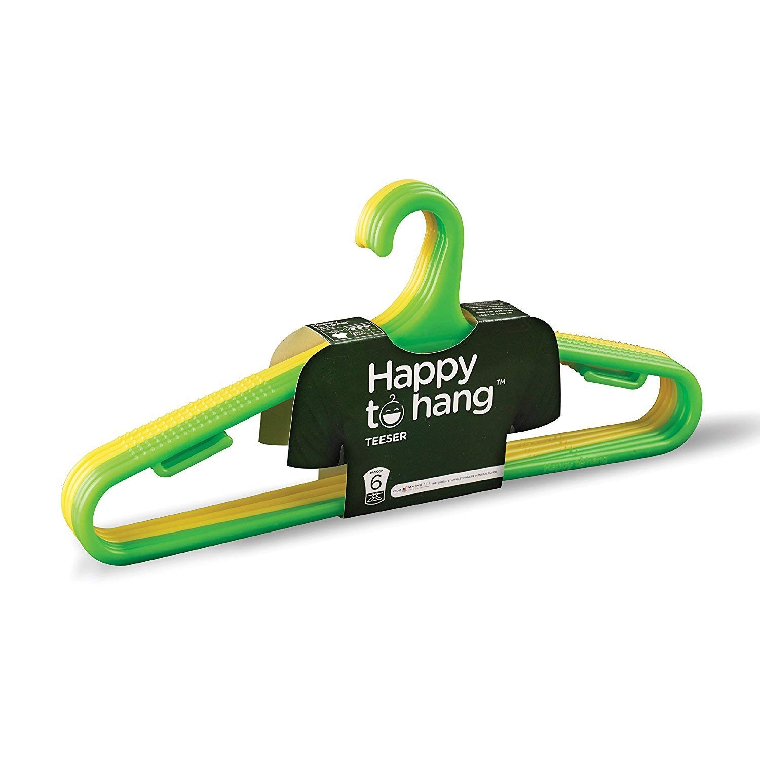 Happy-To-Hang-Teeser-Polypropylene-Hanger,-Yellow-And-Green,-Pack-of-6